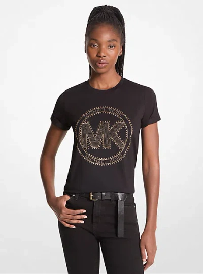 Michael Kors Studded Logo Charm Organic Cotton Jersey T-shirt In Black
