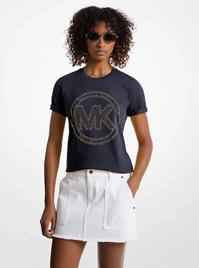 Michael Kors Studded Logo Charm Organic Cotton Jersey T-shirt In Blue
