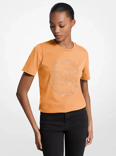 Michael Kors Studded Logo Charm Organic Cotton Jersey T-shirt In Orange