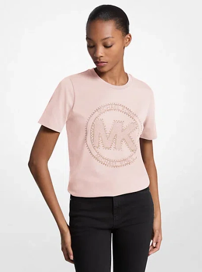 Michael Kors Studded Logo Charm Organic Cotton Jersey T-shirt In Pink