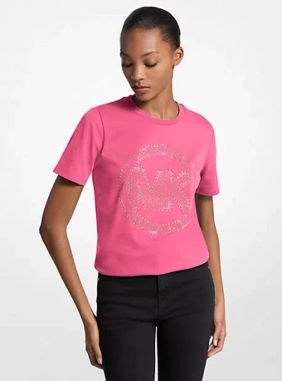 Michael Kors Studded Logo Charm Organic Cotton Jersey T-shirt In Pink