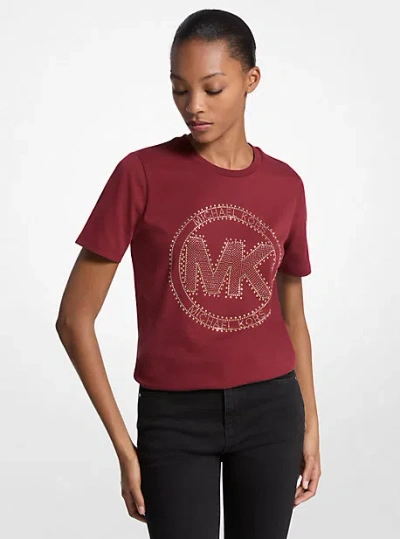 Michael Kors Studded Logo Charm Organic Cotton Jersey T-shirt In Red