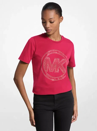 Michael Kors Studded Logo Charm Organic Cotton Jersey T-shirt In Red
