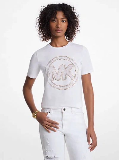 Michael Kors Studded Logo Charm Organic Cotton Jersey T-shirt In White