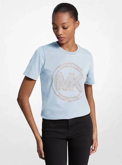 Michael Kors Studded Logo Charm Organic Cotton Jersey T-shirt In Blue