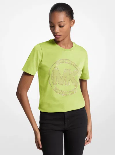 Michael Kors Studded Logo Charm Organic Cotton Jersey T-shirt In Green
