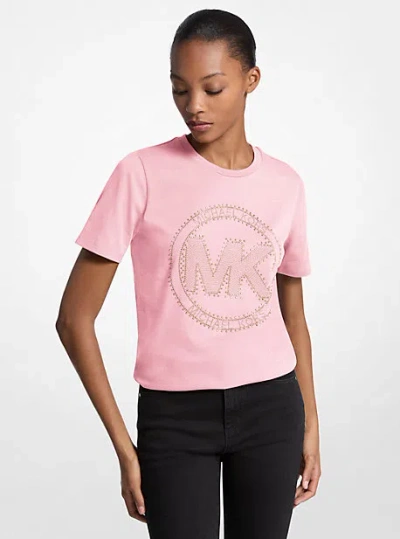 Michael Kors Studded Logo Charm Organic Cotton Jersey T-shirt In Pink
