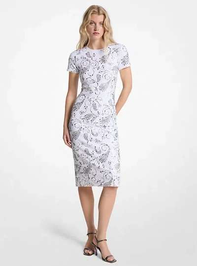 Michael Kors Studded Paisley Scuba Midi Dress In White