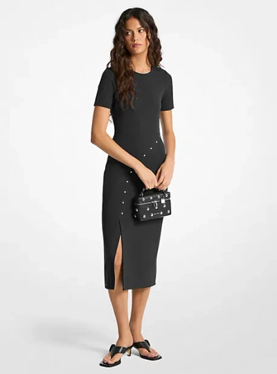 Michael Kors Studded Scuba Midi Dress In Black