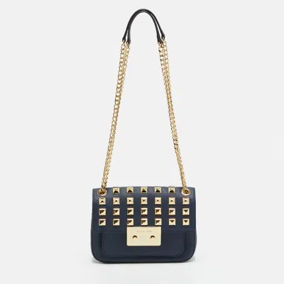 Pre-owned Michael Kors Studded Sloan Navy Blue Leather Shoulder Bag