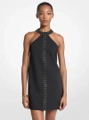 Michael Kors Studded Stretch Crepe Halter Mini Dress In Black