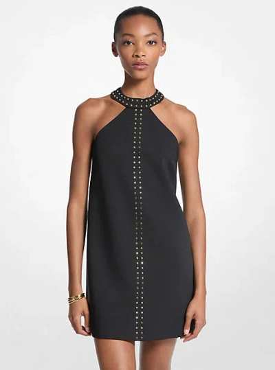 Michael Kors Studded Stretch Crepe Halter Mini Dress In Black
