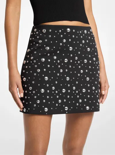 Michael Kors Studded Stretch Crepe Mini Skirt In Black