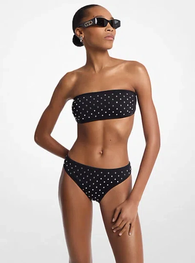 Michael Kors Studded Stretch Nylon Bandeau Bikini Top In Black