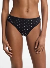 Michael Kors Studded Stretch Nylon Bikini Bottom In Black