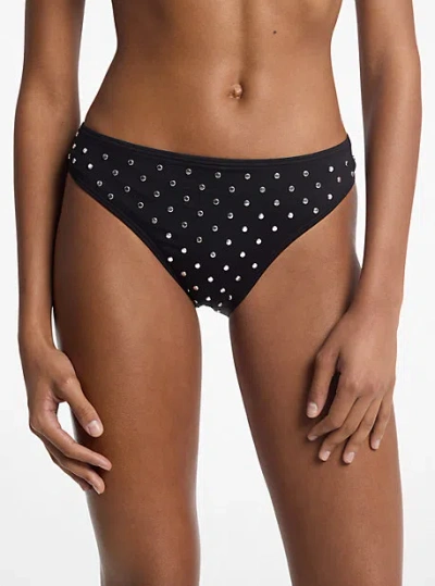 Michael Kors Studded Stretch Nylon Bikini Bottom In Black