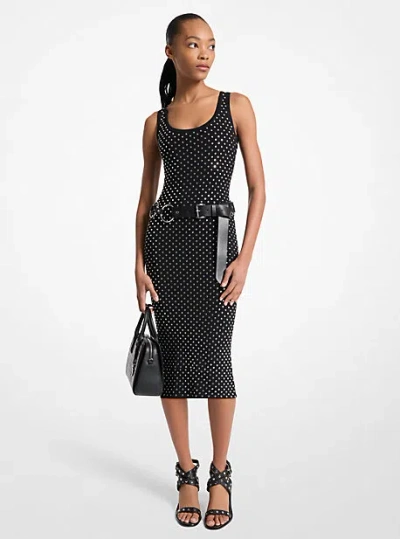 Michael Kors Studded Viscose Blend Midi Dress In Black