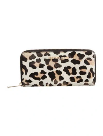 Pre-owned Michael Kors Suede Animal Print Continental Wallet In Neutrals