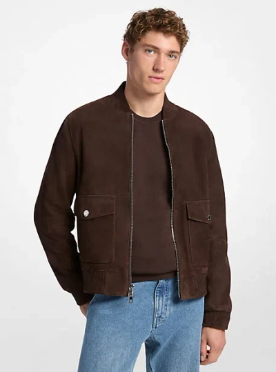 Michael Kors Suede Bomber Jacket In Brown