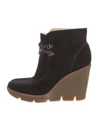 Pre-owned Michael Kors Suede Colorblock Pattern Lace-up Boots In Black