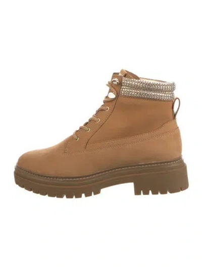 Pre-owned Michael Kors Suede Combat Boots W/ Tags In Brown