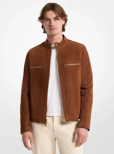 Michael Kors Suede Double-zip Racer Jacket In Animal Print