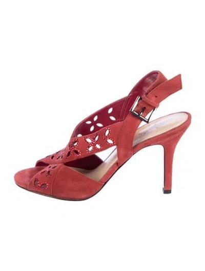 Pre-owned Michael Kors Suede Floral Print Pumps In Red