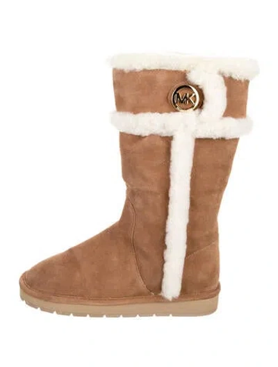 Pre-owned Michael Kors Suede Fur Trim Boots In Brown