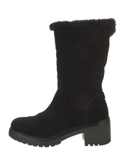Pre-owned Michael Kors Suede Fur Trim Moto Boots In Neutral