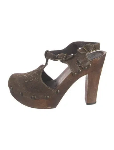Pre-owned Michael Kors Suede Graphic Print T-strap Pumps In Brown