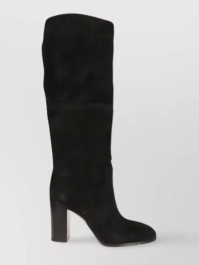 Michael Kors Suede Knee Length Block Heel Boots In Black