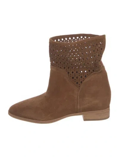 Pre-owned Michael Kors Suede Lasercut Accents Boots In Brown