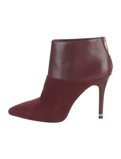 Pre-owned Michael Kors Suede Leather Trim Embellishment Boots In Burgundy