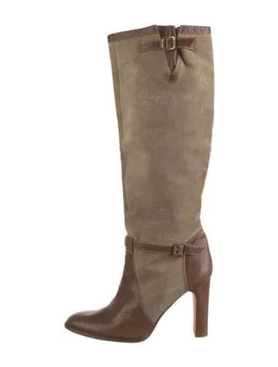 Pre-owned Michael Kors Suede Leather Trim Embellishment Riding Boots In Brown/neutrals