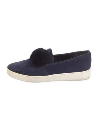 Pre-owned Michael Kors Suede Pom-pom Embellishments Loafer Sneakers In Blue