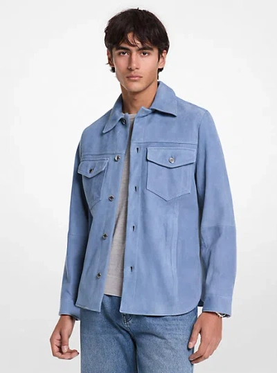 Michael Kors Suede Shirt Jacket In Blue