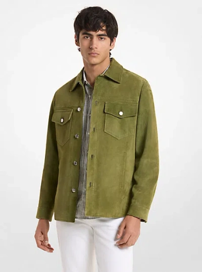 Michael Kors Suede Shirt Jacket In Green