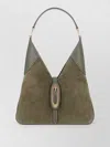 Michael Kors Suede Shoulder Bag Oval Buckle Detail In Green
