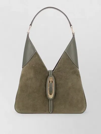 Michael Kors Suede Shoulder Bag Oval Buckle Detail In Green