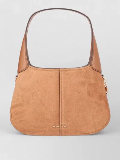 Michael Kors Suede Shoulder Bag Top Handle Contrast Panel In Brown