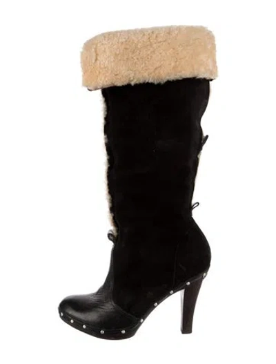 Pre-owned Michael Kors Suede Slouch Boots In Black