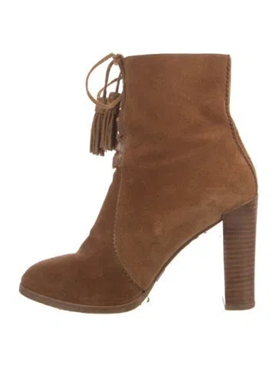 Pre-owned Michael Kors Suede Tassel Accents Lace-up Boots In Brown