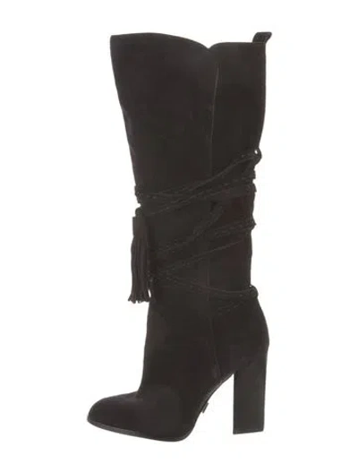 Pre-owned Michael Kors Suede Tassel Accents Slouch Boots In Black