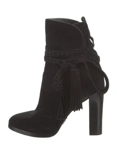 Pre-owned Michael Kors Suede Whipstitch Trim Boots In Black
