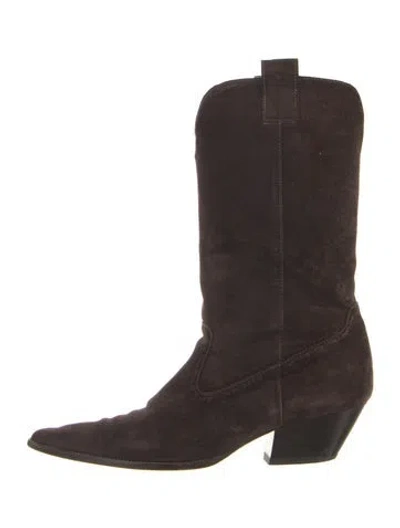 Pre-owned Michael Kors Suede Whipstitch Trim Western Boots In Green
