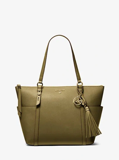 Michael Kors Sullivan Large Saffiano Leather Top-zip Tote Bag In Green