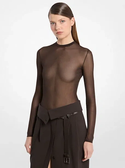 Michael Kors Superfine Sheer Viscose Bodysuit In Brown