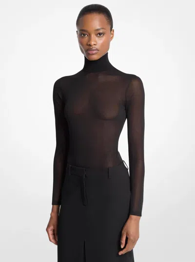 Michael Kors Superfine Sheer Viscose Turtleneck Bodysuit In Black