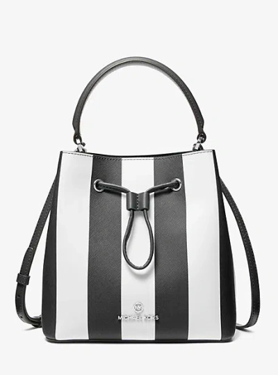 Michael Kors Suri Medium Striped Bucket Bag In Black
