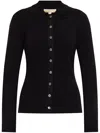 Michael Kors Fitted Ribed Ls Button Up Sweater In Black